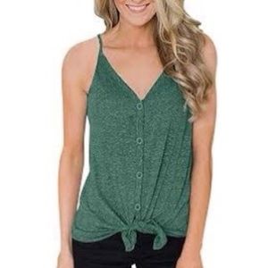 Green Tie Front Button Down Tank Top